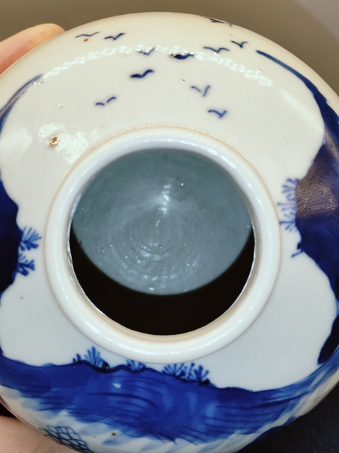古玩陶瓷清代，精品通景山水人物青花罐拍賣，當前價格3999元