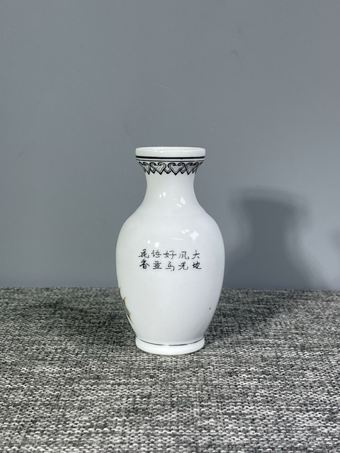 古玩陶瓷粉彩孔雀花卉紋盤口瓶真品鑒賞圖