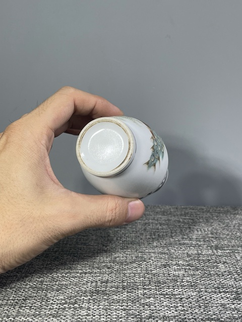 古玩陶瓷粉彩孔雀花卉紋盤口瓶真品鑒賞圖