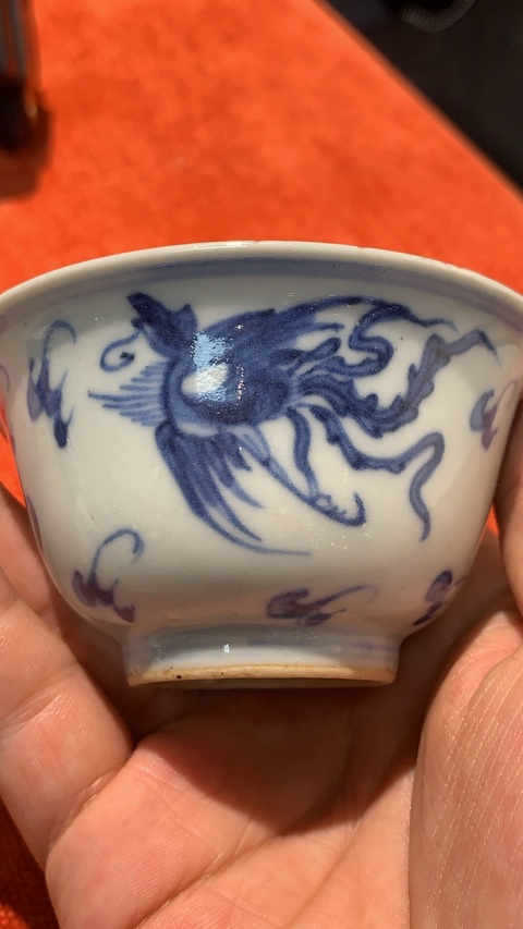 古玩陶瓷龍鳳紋青花杯真品鑒賞圖