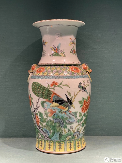 古玩陶瓷廣彩花鳥雙耳瓶拍賣，當(dāng)前價格5500元
