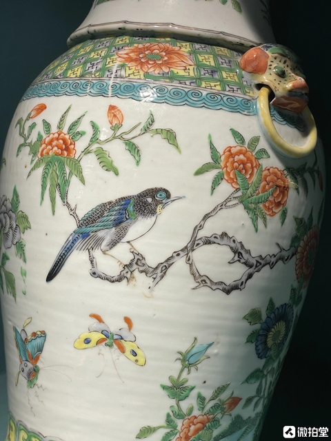 古玩陶瓷廣彩花鳥雙耳瓶拍賣，當(dāng)前價格5500元