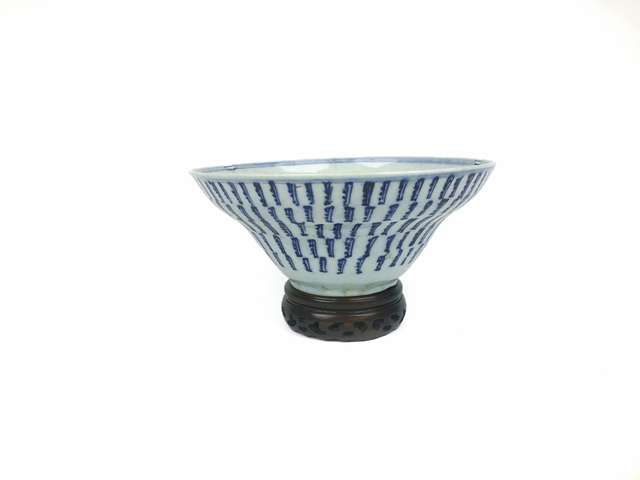古玩陶瓷清早期·青花百壽折腰大碗真品鑒賞圖