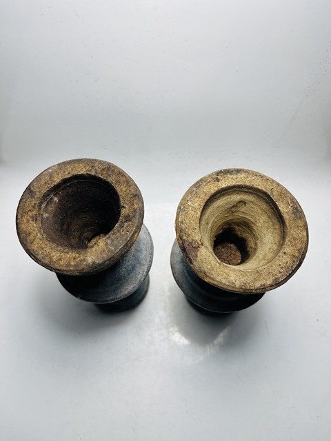 古玩陶瓷(清代)窯變哥釉燈臺一對拍賣,當前價格0元