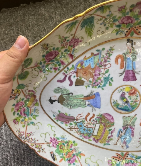 古玩陶瓷廣彩八仙人物描金花卉紋貢盤(pán)真品鑒賞圖