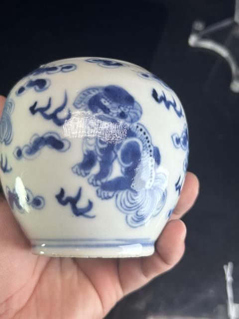 古玩陶瓷清晚·青花獅紋水盂 真品鑒賞圖