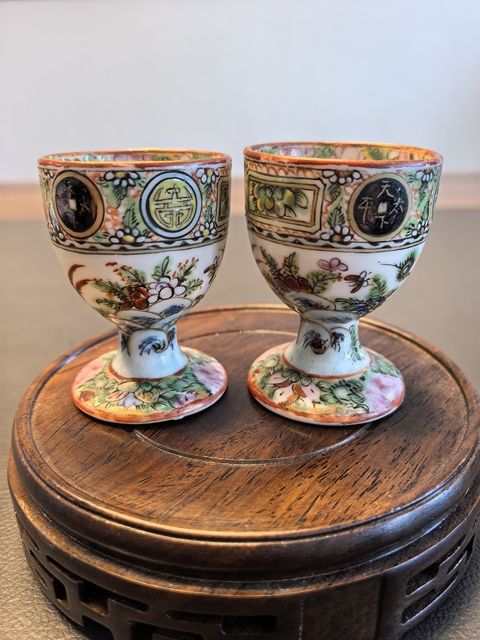古玩陶瓷廣彩花鳥紋高足杯真品鑒賞圖