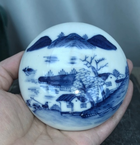 古玩陶瓷青花山水紋印盒真品鑒賞圖