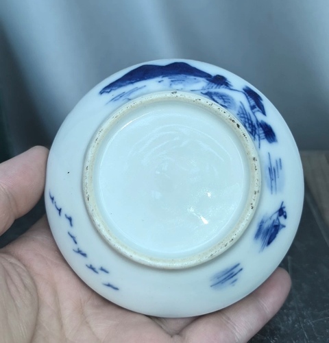 古玩陶瓷青花山水紋印盒真品鑒賞圖