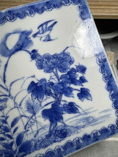 古玩陶瓷青花花鳥紋瓷板真品鑒賞圖