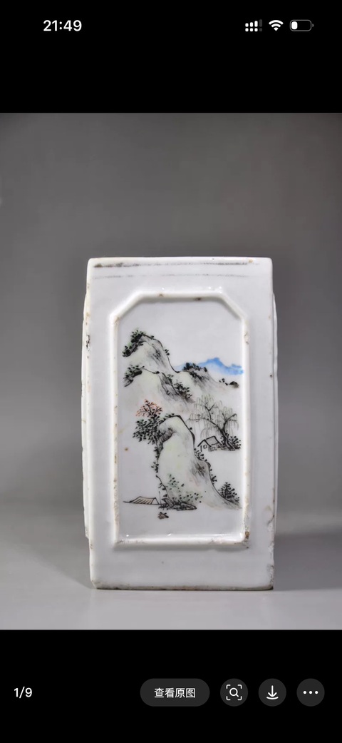 古玩陶瓷淺絳彩仕女人物詩文筆筒真品鑒賞圖