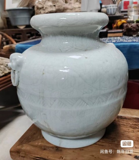 古玩陶瓷青釉刻花洗口罐真品鑒賞圖
