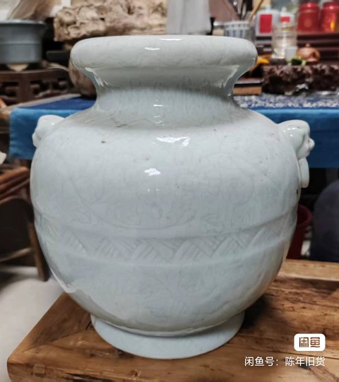 古玩陶瓷青釉刻花洗口罐真品鑒賞圖