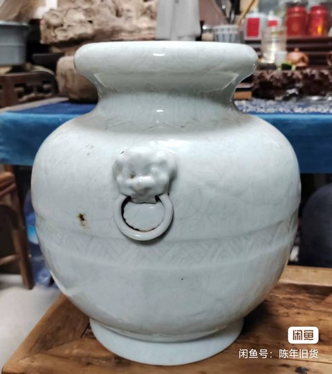 古玩陶瓷青釉刻花洗口罐真品鑒賞圖