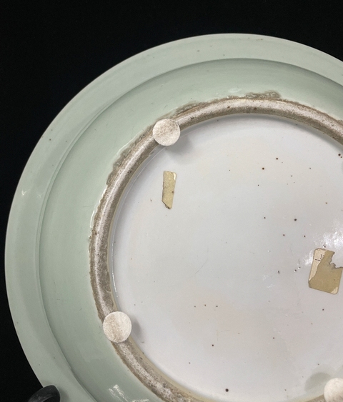 古玩陶瓷豆青釉堆白花卉紋凈手盆真品鑒賞圖