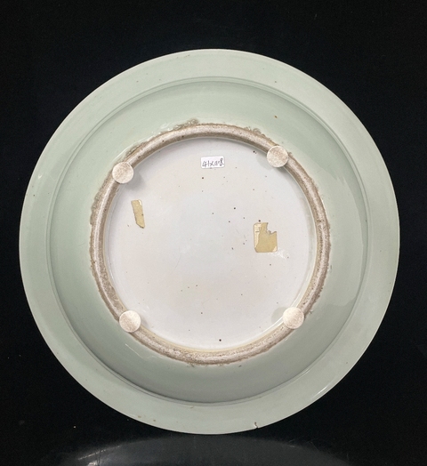 古玩陶瓷豆青釉堆白花卉紋凈手盆真品鑒賞圖