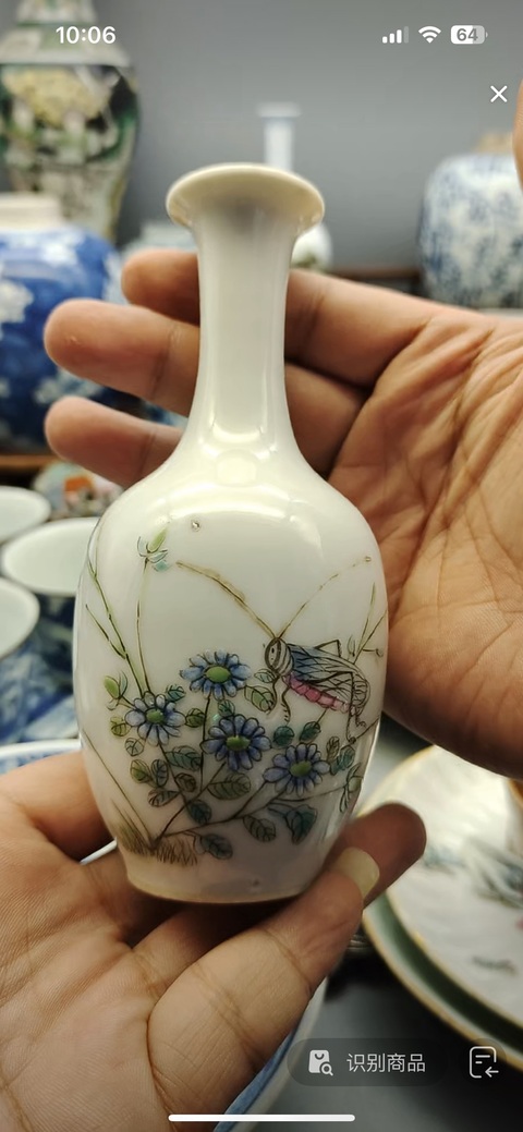 古玩陶瓷粉彩蟲草紋瓶真品鑒賞圖