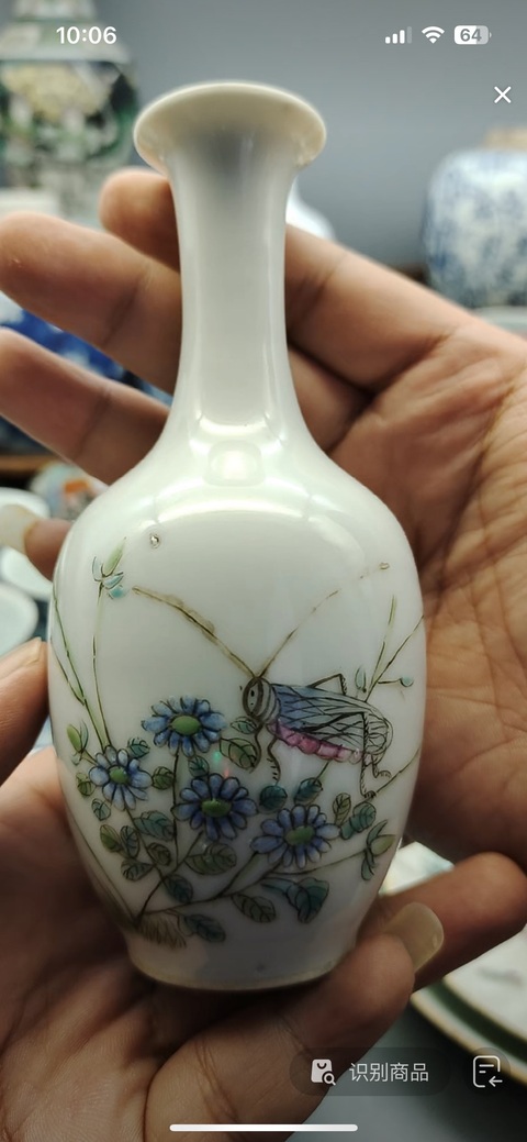 古玩陶瓷粉彩蟲草紋瓶真品鑒賞圖