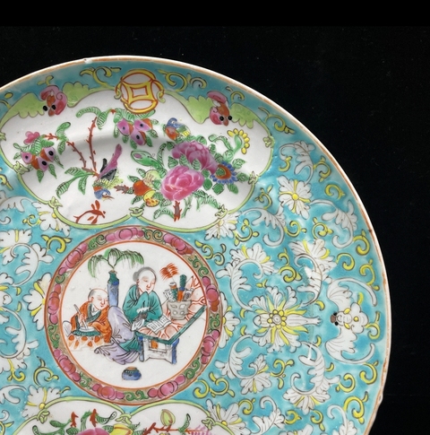 古玩陶瓷人物花鳥紋盤真品鑒賞圖