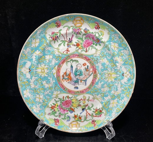 古玩陶瓷人物花鳥紋盤真品鑒賞圖