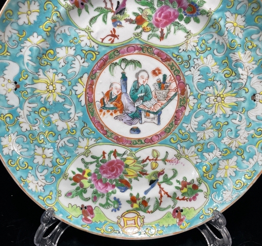 古玩陶瓷人物花鳥紋盤真品鑒賞圖