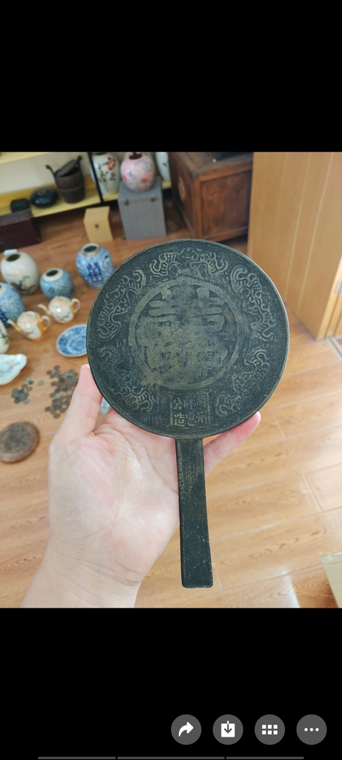 古玩銅器手柄鏡真品鑒賞圖