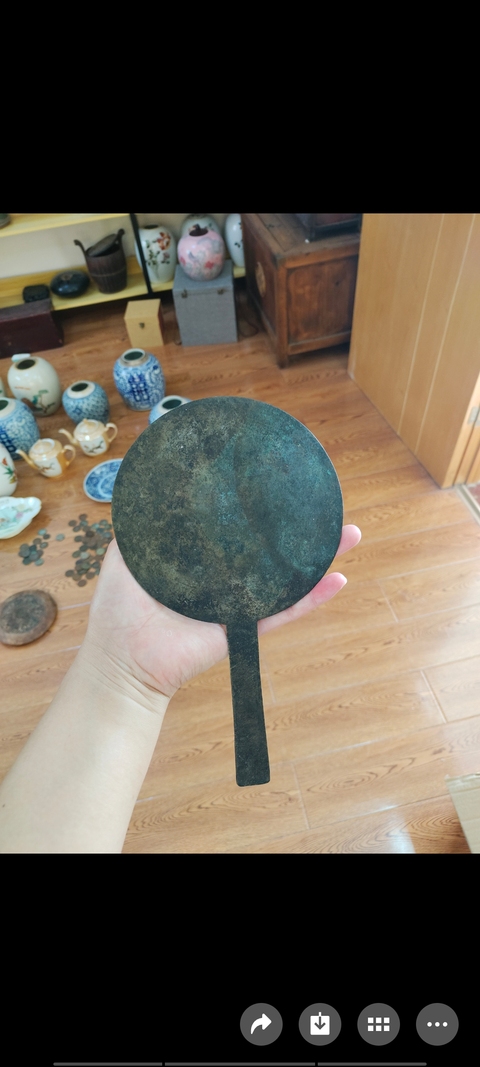 古玩銅器手柄鏡真品鑒賞圖