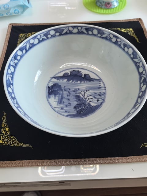 古玩陶瓷青花三星高照?qǐng)D碗真品鑒賞圖