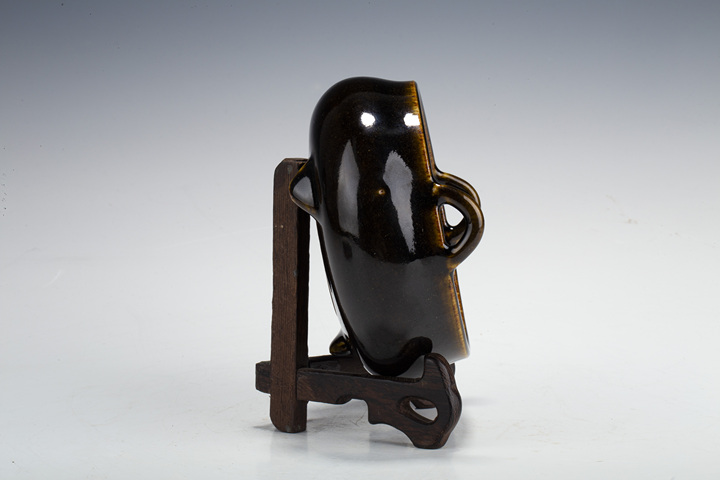 古玩陶瓷清中晚·醬釉雙耳三足爐真品鑒賞圖