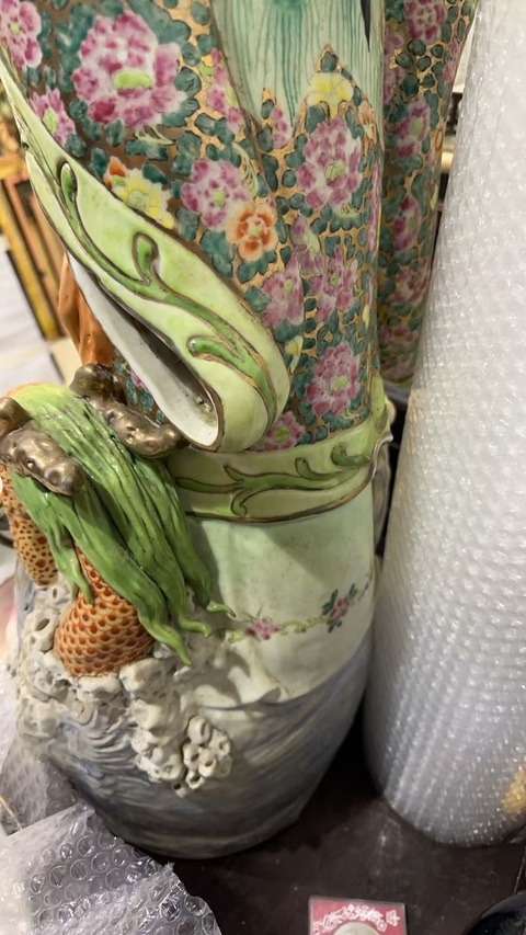 古玩陶瓷粉彩百花觀音瓷塑雕像真品鑒賞圖