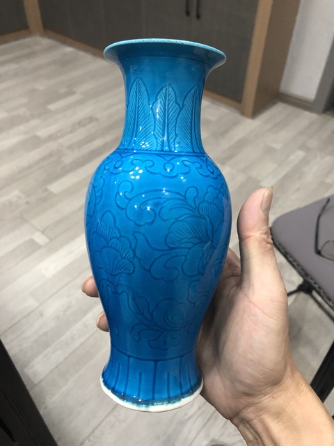 古玩陶瓷孔雀蘭釉觀音瓶真品鑒賞圖