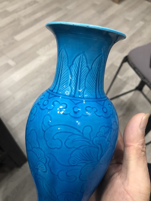 古玩陶瓷孔雀蘭釉觀音瓶真品鑒賞圖