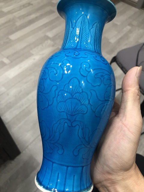 古玩陶瓷孔雀蘭釉觀音瓶真品鑒賞圖