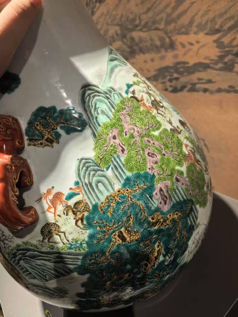 古玩陶瓷粉彩百鹿尊真品鑒賞圖