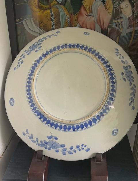 古玩陶瓷青花花卉開窗山水紋盤（日本瓷）真品鑒賞圖