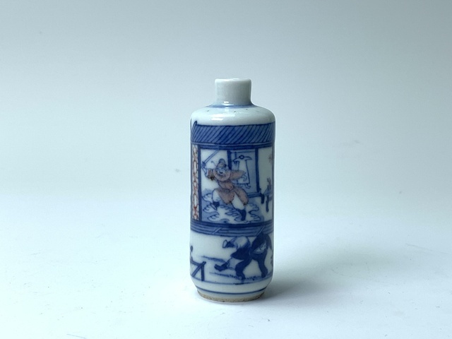 古玩陶瓷青花釉里紅人物故事紋鼻煙壺，模糊偏老真品鑒賞圖