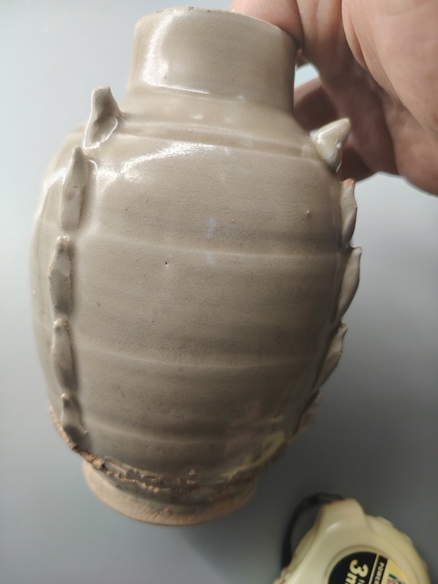 古玩陶瓷將樂窯青釉多角瓶真品鑒賞圖