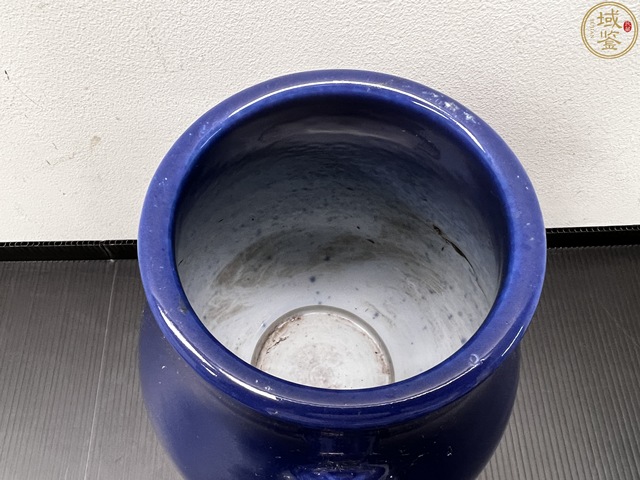 古玩陶瓷民國 藍(lán)釉象耳尊真品鑒賞圖
