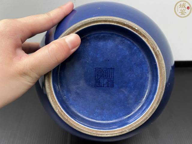 古玩陶瓷民國 藍(lán)釉象耳尊真品鑒賞圖