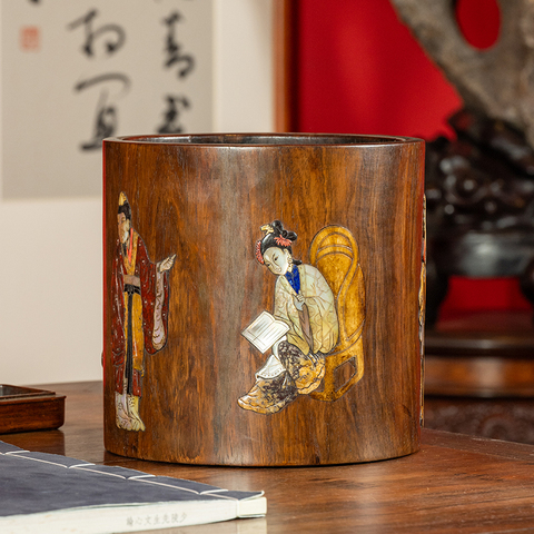 古玩雜項嵌螺鈿筆筒真品鑒賞圖