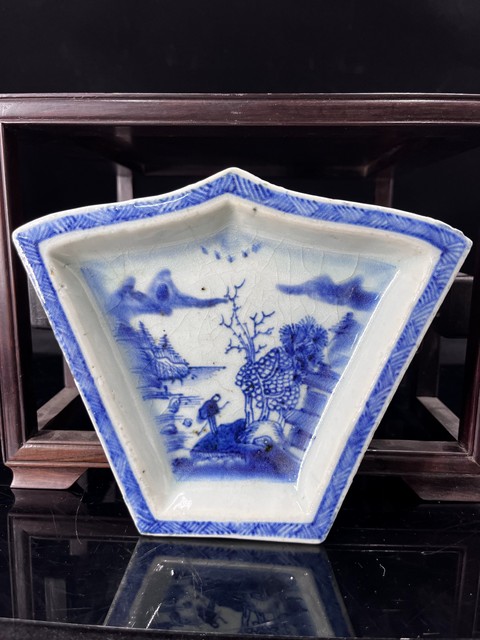 古玩陶瓷青花山水紋九子串盤真品鑒賞圖