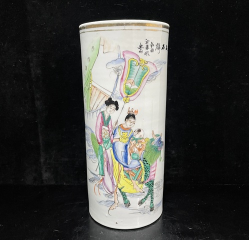 古玩陶瓷粉彩麒麟送子人物故事帽筒拍賣,當前價格688元