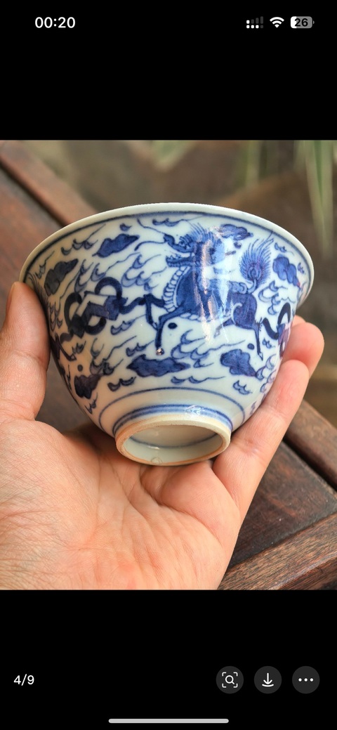 古玩陶瓷日本明治青花麒麟紋茶碗真品鑒賞圖