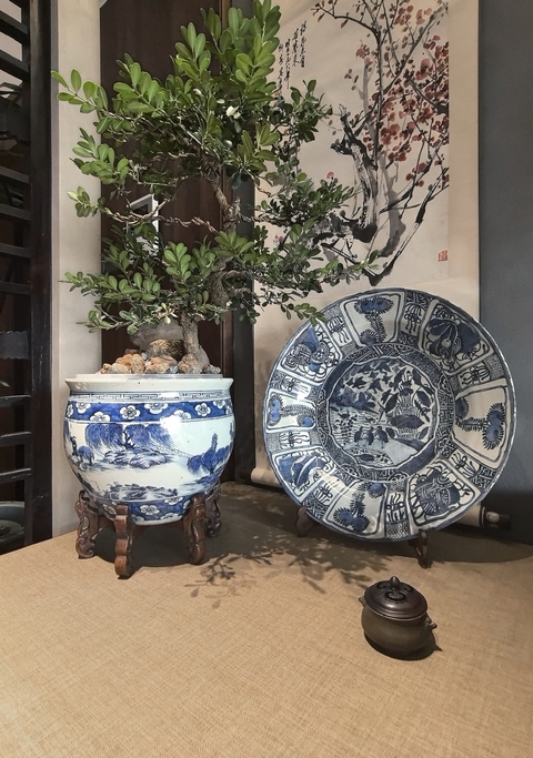 古玩陶瓷萬歷青花開光蘆雁圖大盤⊙51厘米拍賣,當前價格48888元