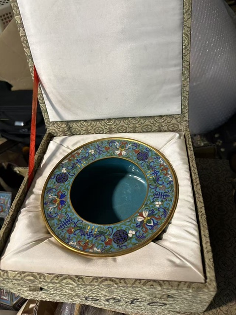 古玩銅器景泰藍銅渣斗真品鑒賞圖