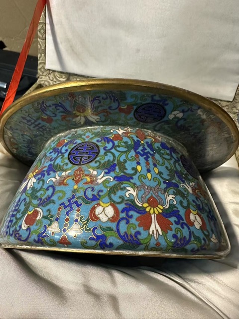 古玩銅器景泰藍銅渣斗真品鑒賞圖