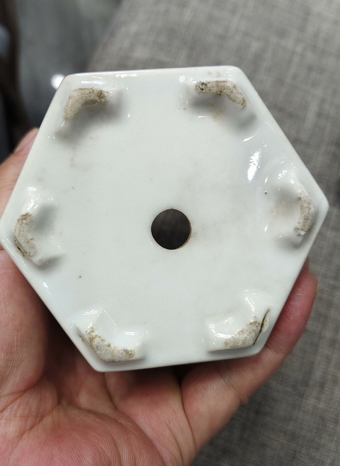 古玩陶瓷粉彩人物詩文六方花盆真品鑒賞圖
