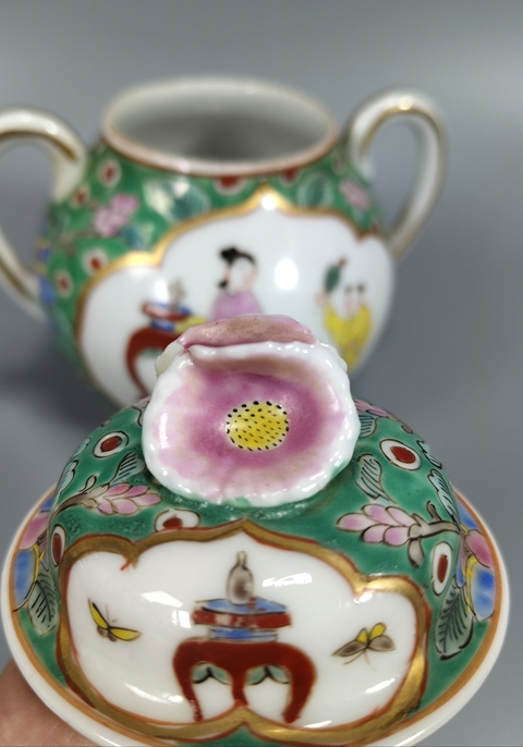 古玩陶瓷粉彩教子圖紋茶葉罐真品鑒賞圖