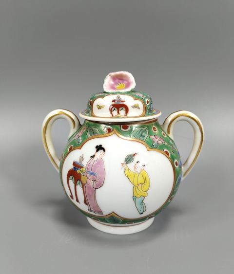 古玩陶瓷粉彩教子圖紋茶葉罐真品鑒賞圖