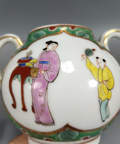 古玩陶瓷粉彩教子圖紋茶葉罐真品鑒賞圖